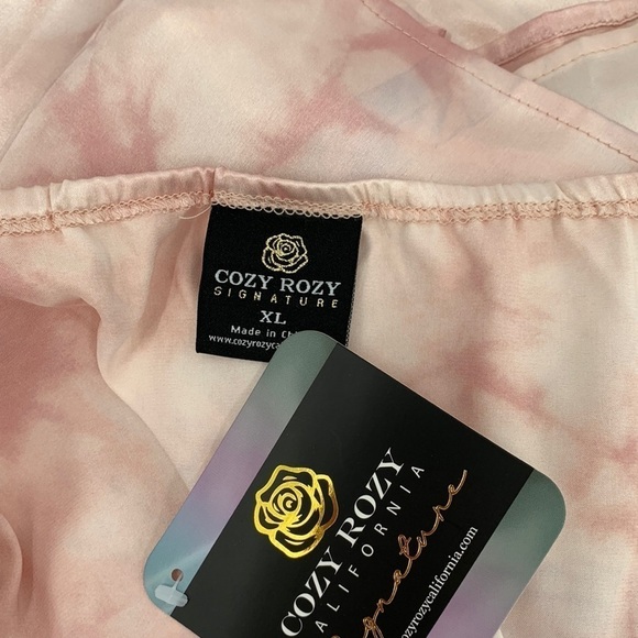 Cozy Rozy silky two piece set lounge pajama pink tie dye cami shorts new XL - Picture 5 of 5